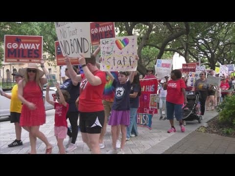 Protesters rally over HISD terminations in downtown Houston