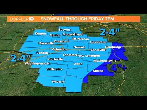 How much snow will Columbus get Friday?