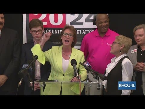Harris County DA Kim Ogg addresses supporters as she trails behind opponent Sean Teare