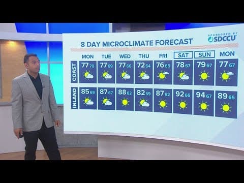 A humid and hot start to the week with a chance of thunderstorms, mainly across East County