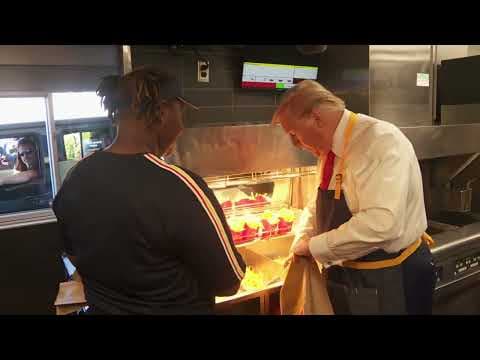 Donald Trump makes fries at McDonald's