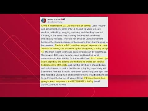 'Crime ... totally out of control' | Trump threatens to take federal control over DC