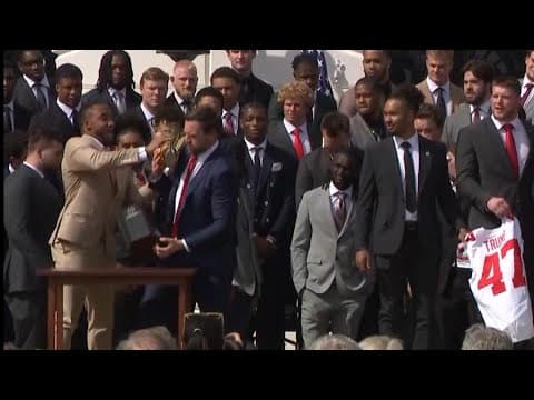 JD Vance nearly drops Ohio State national championship trophy