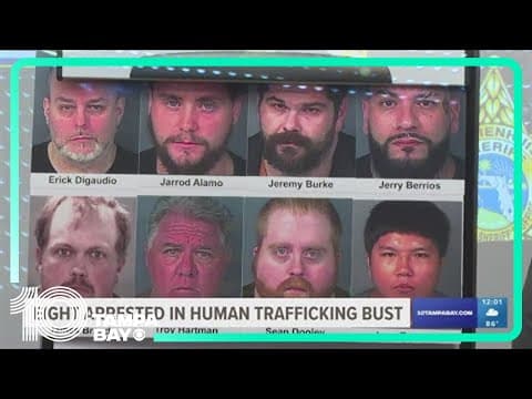 8 men arrested on several charges, including human trafficking and attempted sexual battery