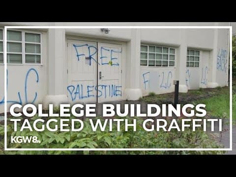 Pro-Palestine graffiti spray-painted on Lewis & Clark College buildings