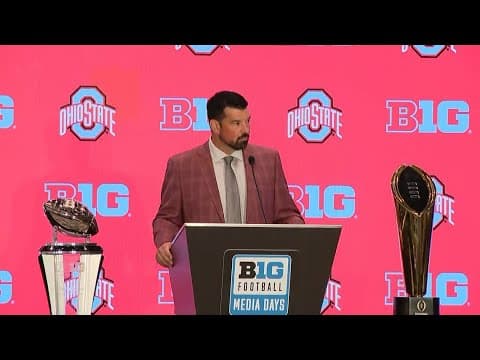 Ohio State head coach Ryan Day takes questions at Big Ten Media Days in Las Vegas