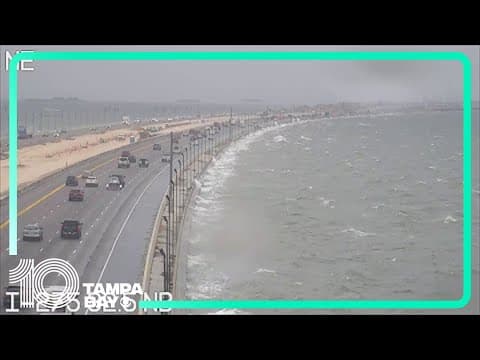 Live look at Howard Frankland Bridge as storms move into Tampa Bay region