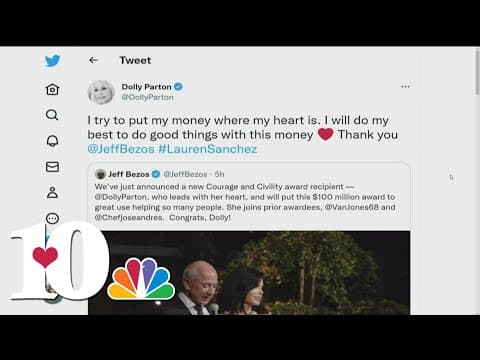 Dolly Parton receives award from Jeff Bezos