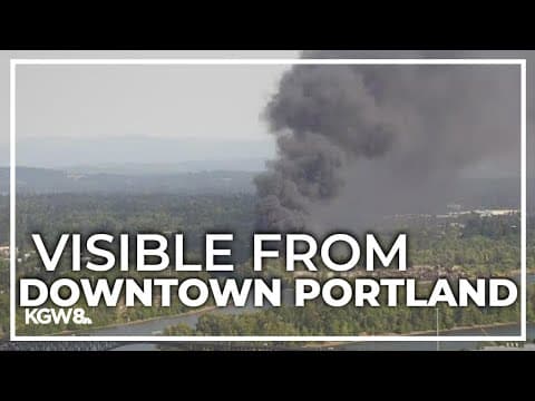 Old equipment and tractor tires on fire near Ross Island and Willamette River