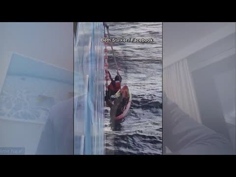 Crew members on cruise ship save 2 men stranded on kayak
