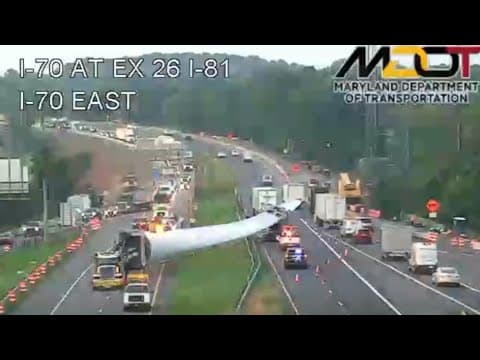 Traffic camera video: Lanes closed on I-70 in Washington County for wind turbine in highway