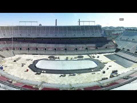 Timelapse shows crews complete ice rink at Ohio Stadium for Blue Jackets-Red Wings game