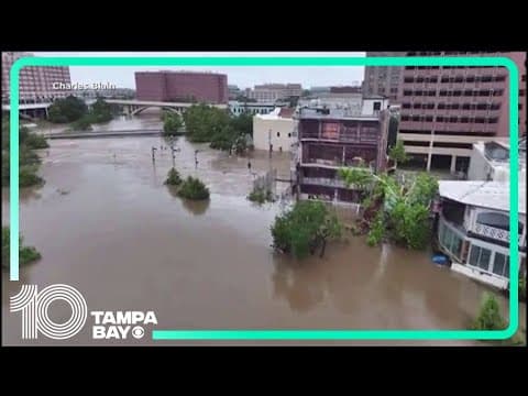 Drone footage shows flooded roadways in Texas from Beryl