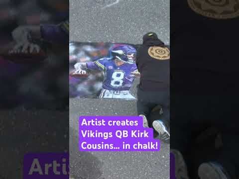 Chalk artist creates portrait of Minnesota Vikings quarterback Kirk Cousins.
