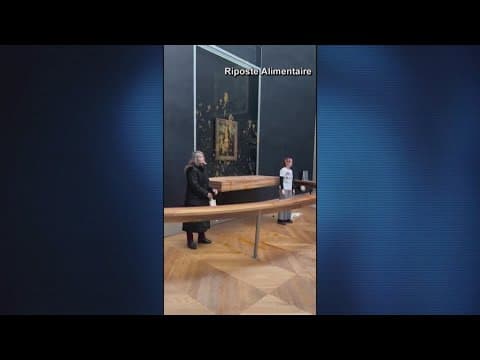 Protesters throw soup at the Mona Lisa painting