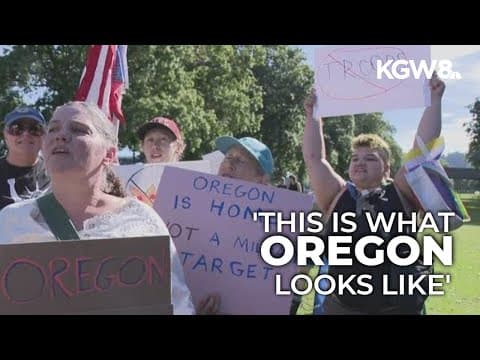 Hundreds protest Trump’s troop plan at Portland Waterfront: 'This is what Oregon looks like'