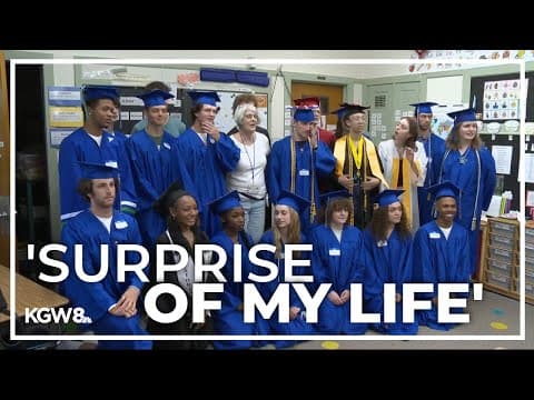 Kindergarten teacher gets special visit from Northeast Portland high school graduates