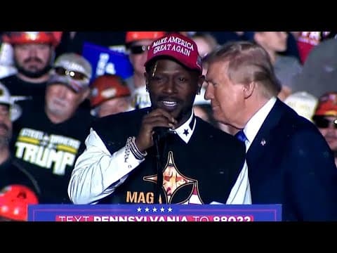 Former NFL player Antonio Brown speaks at Donald Trump rally in Pennsylvania (Oct. 19, 2024)