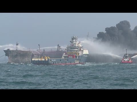 Portuguese cargo ship crashes into U.S. oil tanker off the coast of Britain, sparking huge fire