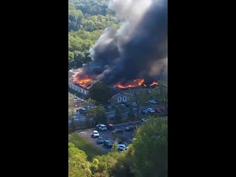 Drone video of shooting, fire at Michigan church that left 2 people dead, several injured