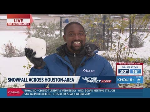 Snow continues to fall in The Woodlands