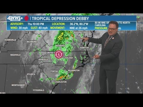 Thursday 10PM Tropical Update: Depression Debby continues to bring rain along East Coast
