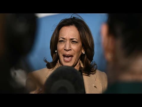 Kamala Harris speaks to media on tarmac at Joint Base Andrews before flying to North Carolina