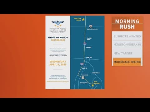 A Medal of Honor motorcade will affect traffic this afternoon, officials say