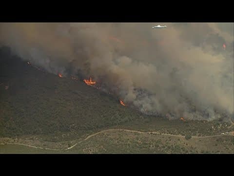 Fire crews battling growing brush fire in Pine Valley near Nobel Canyon, 20% contained