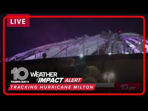 Damage to Tropicana Field's roof during Hurricane Milton