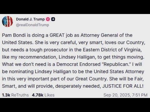 Trump berates AG, announces Eastern District of Virginia prosecutor nomination
