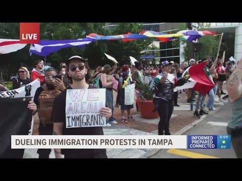 Dozens gather to protest ICE raids, immigration policies outside of Tampa City Hall