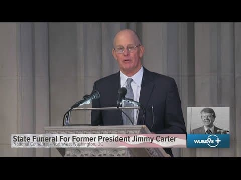 President Gerald Ford's son reads tribute to Jimmy Carter on his behalf