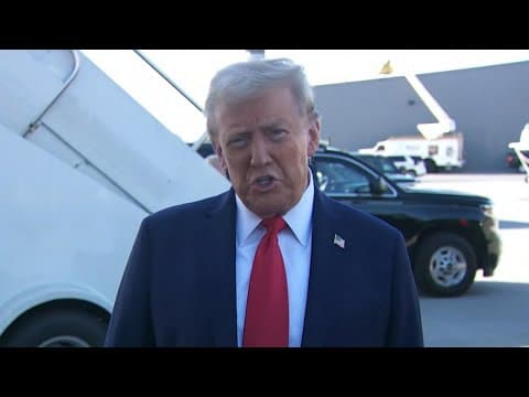 Donald Trump speaks to reporters ahead of rally in Harrisburg, PA (Oct. 20, 2024)