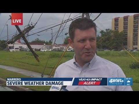 Downed poles and storm damage in Marrero