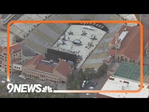 Crews set up for John Summit at CU's Folsom Field