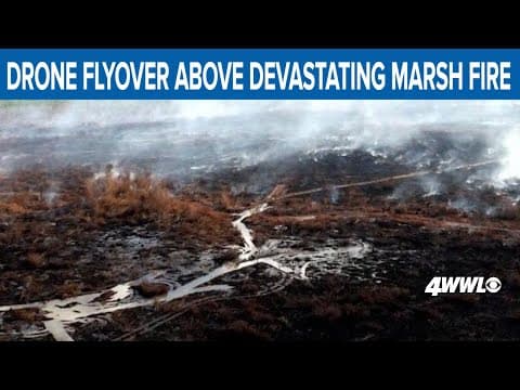 Drone video of ongoing New Orleans East marsh fire