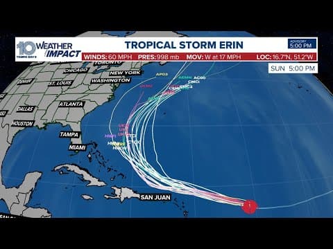 Tracking Tropical Storm Erin as it continues moving through the Atlantic