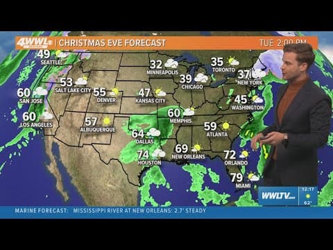Monday 12PM Weather: Warming up with a chance for rain on Christmas