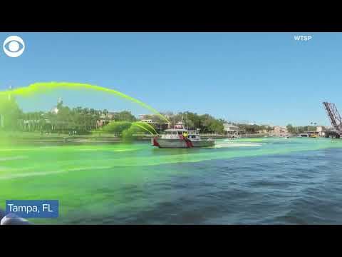 Rivers in Chicago, Tampa dyed green for St Patrick's Day