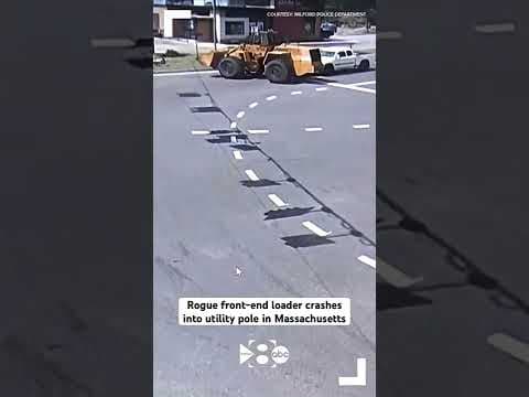 Rogue front-end loader crashes into utility pole in Massachusetts