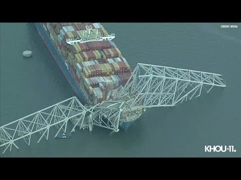 Breaking news: Aerial views of Key Bridge collapse in Baltimore