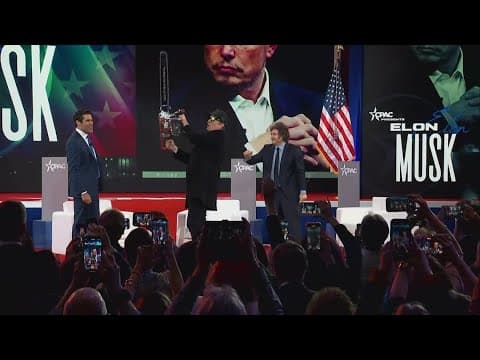 Musk brags about federal worker purge at CPAC, brandishes chainsaw next to president of Argentina