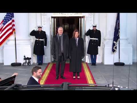 VP Kamala Harris greets incoming Vice President-elect JD Vance at the White House