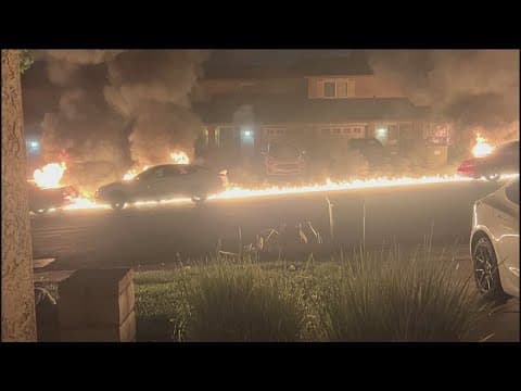 'River of Fire' | Airplane fuel from crashed plane torches row of cars in San Diego