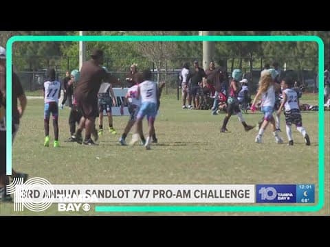 Kids mentored by NFL players at Sandlot 7v7 Pro-Am Challenge