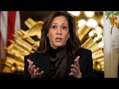 Former Vice President Kamala Harris criticizes President Donald Trump's policies