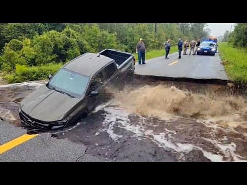 Tropical Storm Debby sweeps road away in Live Oak, Florida