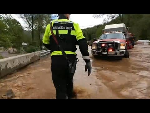 Arlington rescue teams save person trapped by floodwaters in Damascus