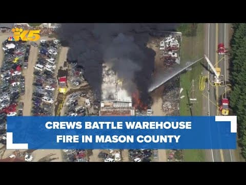 Crews battle 'fully involved' warehouse fire at Mason County scrapyard